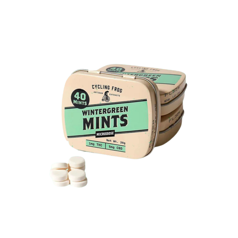 Cycling Frog | Mentas Wintergreen Delta 9 1 mg/pza + CBD 5 mg/pza | 40 piezas