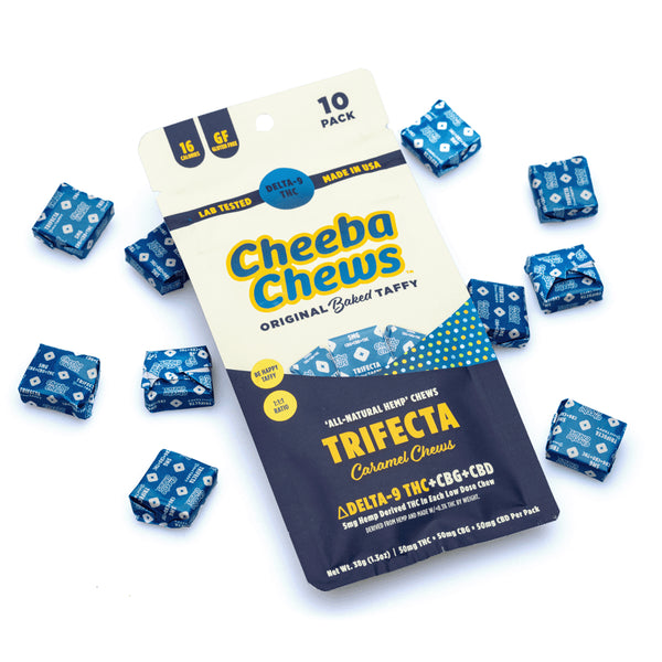 Cheeba Chews | Caramelo Trifecta THC 5 mg/pza + CBG 5 mg/pza + CBD 5mg/pza | 10 piezas