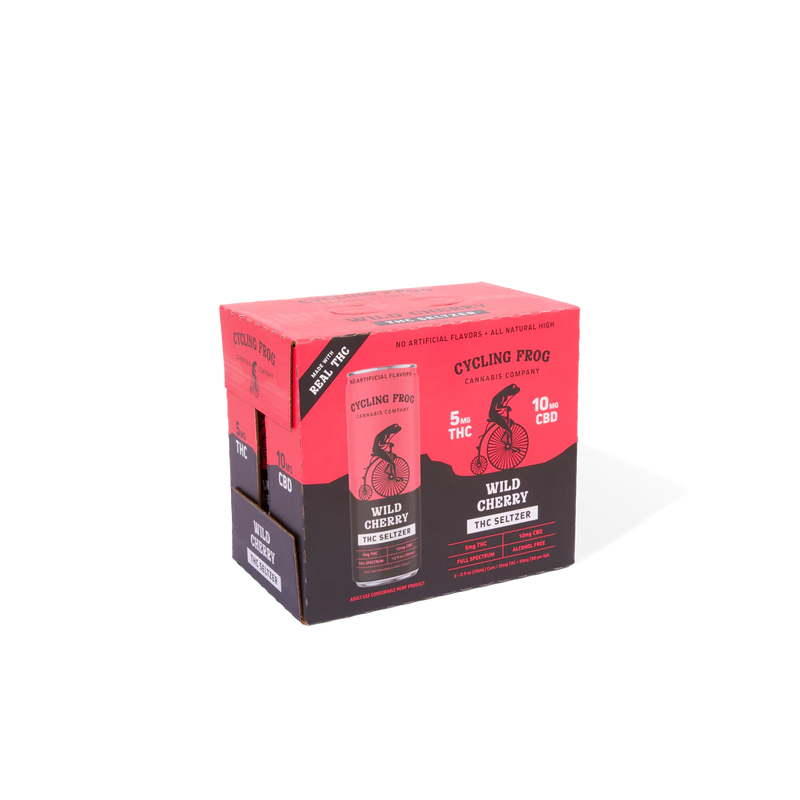 Cycling Frog | Seltzer Wild Cherry, Black Currant | THC (5mg/pza) + CBD Espectro Completo (10mg/pza) | 6 piezas (355ml/pza)