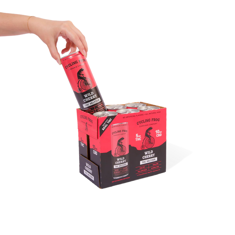 Cycling Frog | Seltzer Wild Cherry, Black Currant | THC (5mg/pza) + CBD Espectro Completo (10mg/pza) | 6 piezas (355ml/pza)