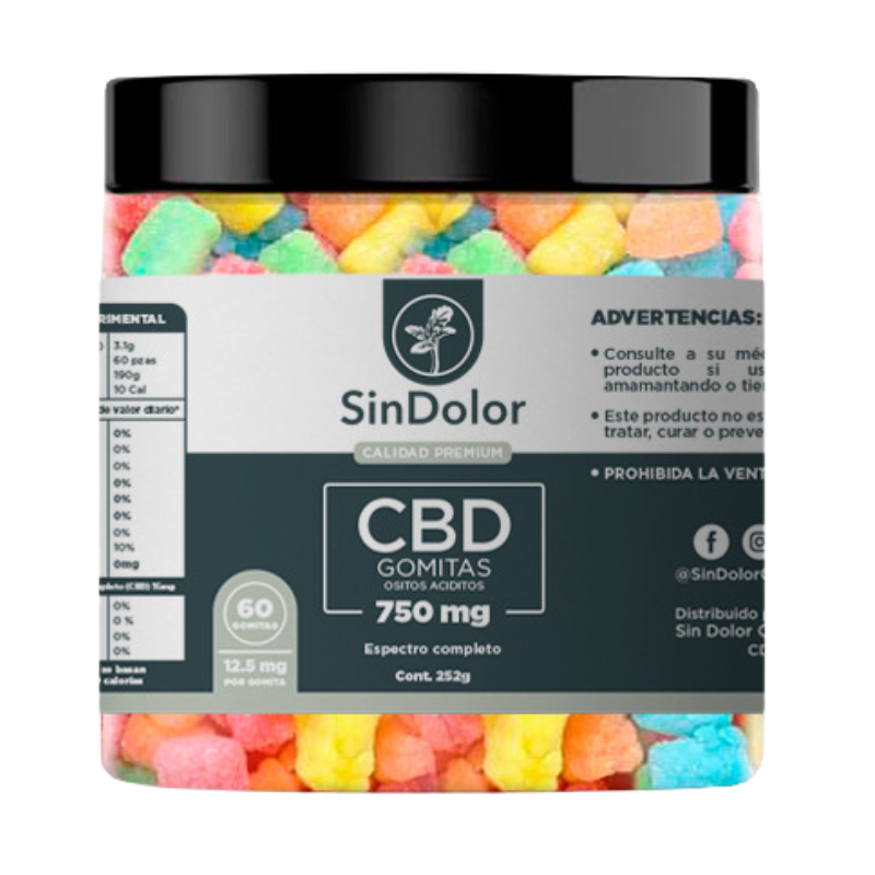 Sin Dolor | Gomitas Ositos Aciditos CBD E. Completo 12 mg/pza | 60 piezas