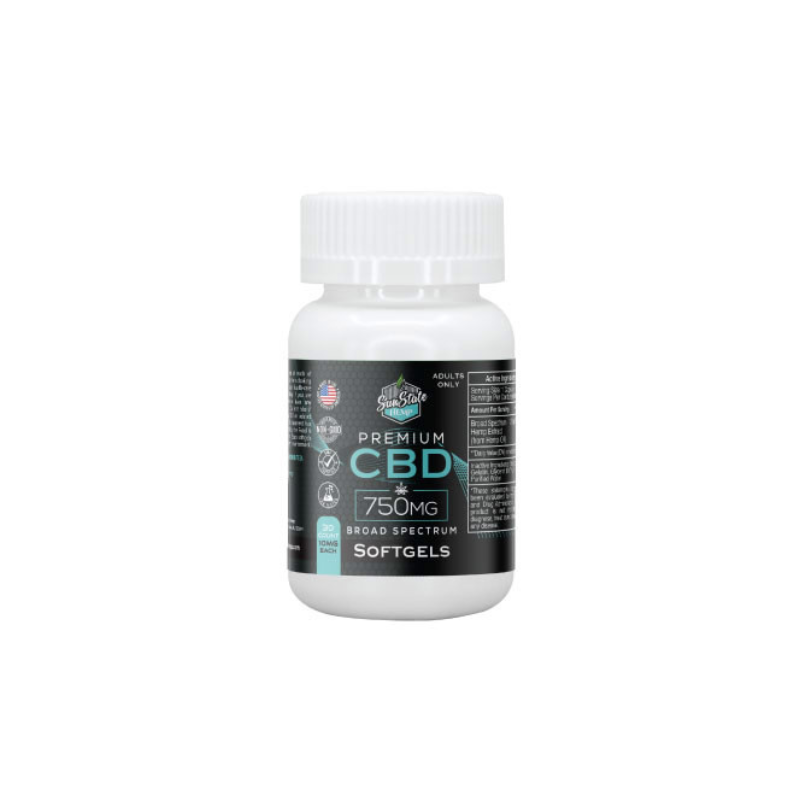 SunState Hemp | Capsulas Softgels CBD E. Amplio 25 mg/pza | 30 piezas